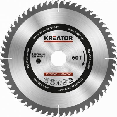 KREATOR KRT020424 - Pilový kotouč na dřevo 216mm, 60T – Zboží Mobilmania