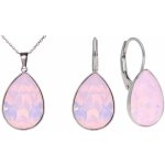 Swarovski Elements Pear stříbrná sada set souprava náušnice a přívěsek s řetízkem růžová slzička kapka 39177.3 Rose Water Opal růžová mléčná světlá vintage – Sleviste.cz