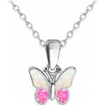 Minet Třpytivý stříbrný motýlek s růžovým opálem JMAD0040PN38 – Zboží Mobilmania
