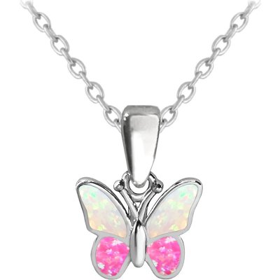 Minet Třpytivý stříbrný motýlek s růžovým opálem JMAD0040PN38 – Zboží Mobilmania