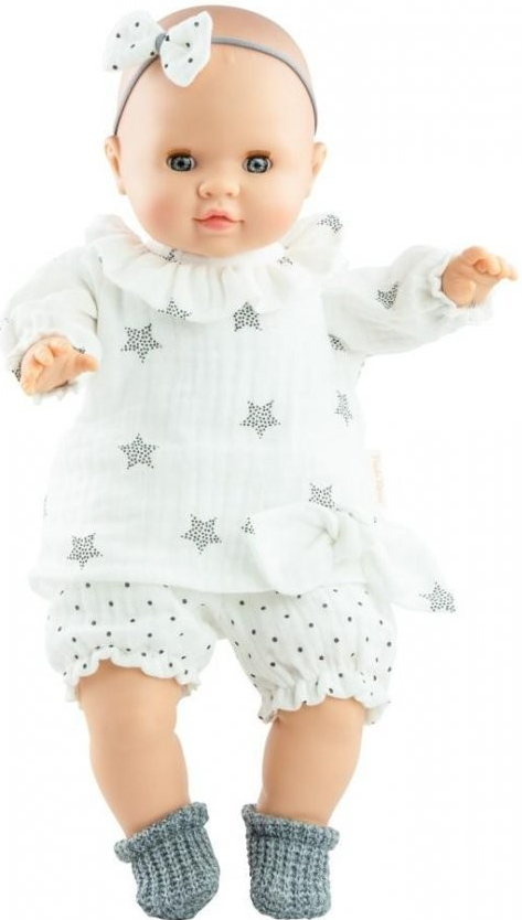 Paola Reina Realistické miminko holčička Lola v bílé blůžičce Los Manus 36 cm