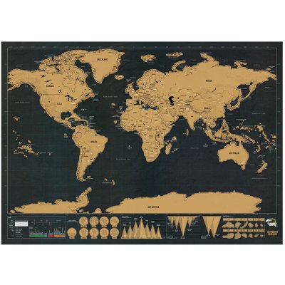 Deluxe Stírací mapa světa, černý 42 x 30 cm Velikost: 82,5 x 59,4 cm s tubou – Hledejceny.cz