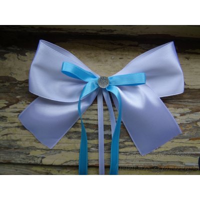 Atlasová mašle na auto bílá - tyrkysová 655 – Sleviste.cz