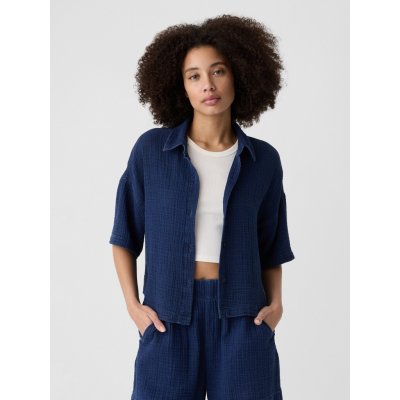 GAP V-CROPPED dámská košile tmavě modrá – Zboží Mobilmania