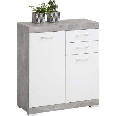 FMD Prádelník se 2 dveřmi a 2 zásuvkami 80x34,9x89,9cm betonová a bílá - Default Title – Zboží Mobilmania