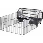 PawHut klec pro malá zvířata s výklopným výběhem s lahví na vodu s miskou a rampou černá 88 x 128,5 x 56 cm – Zboží Mobilmania