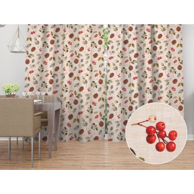 Biante Dekorační závěs Leona LN-181 Červené bobule, šišky a listy na režném 130x200 cm – Hledejceny.cz