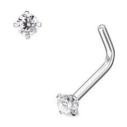 Šperky4U zahnutý piercing do nosu čirý kamínek N0170-02