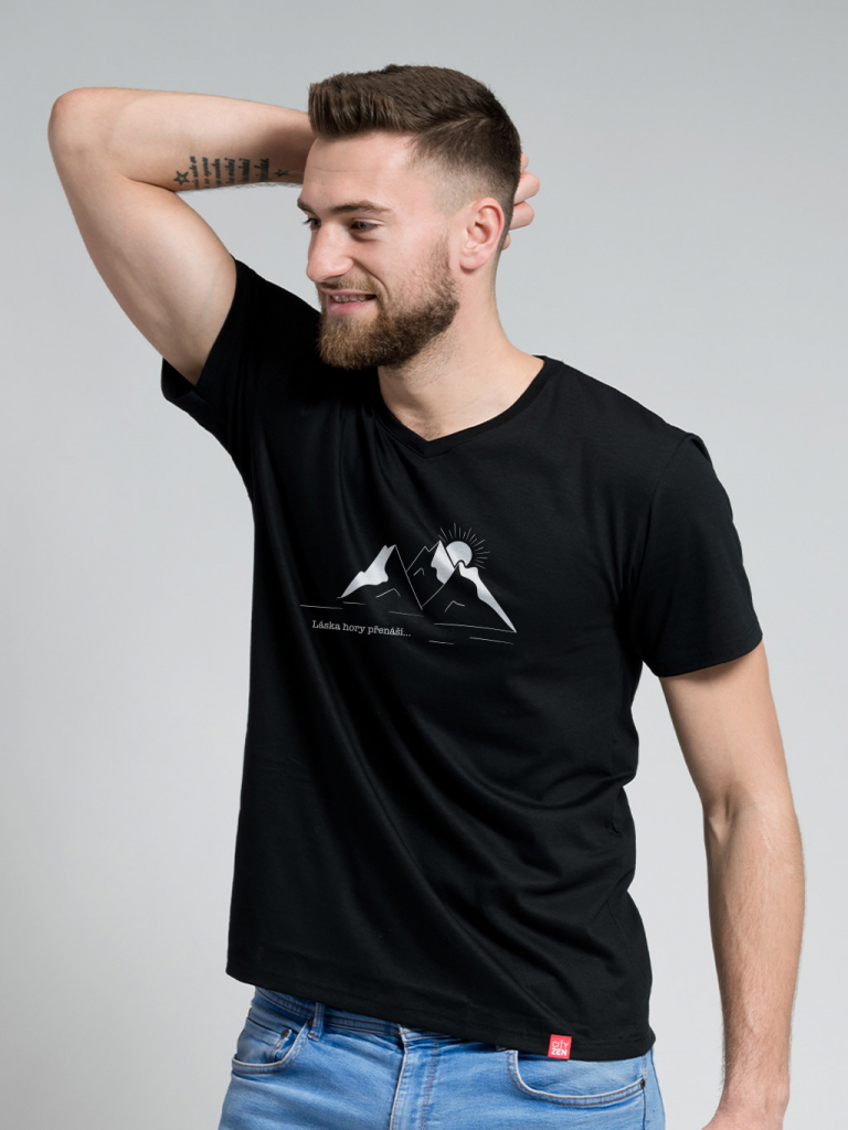 CityZen Pánské bavlněné pánské tričko proti pocení Láska hory přenáší černé