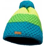 Bontis Dětská trojbarevná pletená zimní čepice s bambulí Tyrkysová / zelená / žlutá – Sleviste.cz