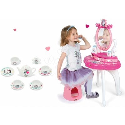 Smoby Set kosmetický stolek se židličkou Hello Kitty s porcelánovým čajovým setem – Zboží Mobilmania