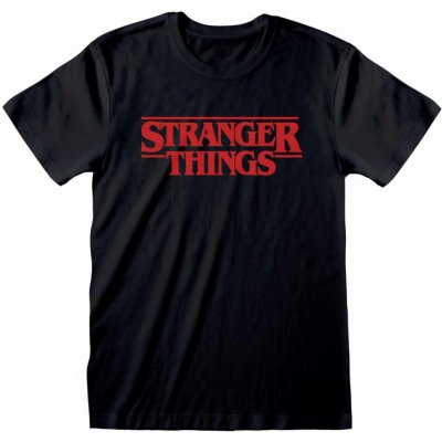 CurePink: pánské tričko Netflix Stranger Things: Logo Black bavlna [STR02883TSB] černá