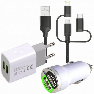 4CAR Nabíječka na mobilní telefon 3v1 (USB C, Micro USB, Lighting) - – Zboží Mobilmania