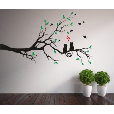 WALLVINIL Samolepky na zeď - Větev a zamilované kočky rozměry 90x52 cm – Sleviste.cz