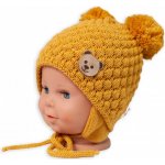 BABY NELLYS Zimní pletená čepice Teddy Bear na zavazování hořčicová – Hledejceny.cz