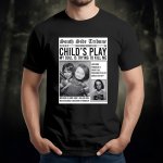 Pánské tričko Panenka Chucky v novinách černá – Sleviste.cz
