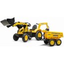 Falk Šlapací traktor 2086W Komatsu s bagrem a Maxi vyklápěcím přívěsem