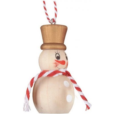 Anděl Přerov Sněhulák se zlatým cylindrem dřevěný na zavěšení 3,5 x 6,5 x 3,5 cm – Hledejceny.cz