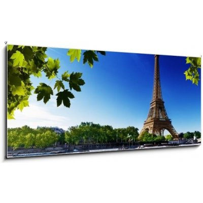 Skleněný obraz 1D panorama - 120 x 50 cm - Seine in Paris with Eiffel tower Seina v Paříži s Eiffelovou věží – Zboží Mobilmania