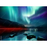 WEBLUX Fototapeta vliesová A large Northern Lights (aurora borealis) display glowing over a mountain pass and reflected on a lake at night. Photo composition. - 163852636 100 x 73 cm – Hledejceny.cz