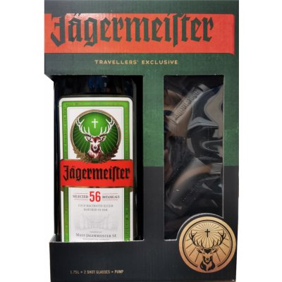 Jägermeister Travellers Exclusive 35% 1,75 l (dárkové balení 2 panáky) – Hledejceny.cz