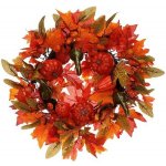 Autronic Věnec zdobený 58 cm barevné listí, dýně a plody PRZ4114 Oranžová, Textil – Zboží Dáma