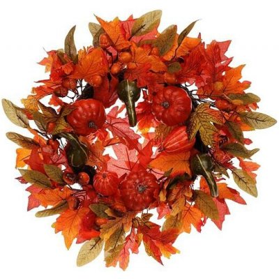 Autronic Věnec zdobený 58 cm barevné listí, dýně a plody PRZ4114 Oranžová, Textil – Zboží Dáma