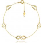 Šperky Eshop náramek ze žlutého zlata spojené obrysy srdcí symbol nekonečna se zirkony S5GG261.43 – Zboží Mobilmania