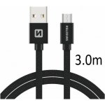 Swissten 71527300 USB 2.0, zástrčka A - zástrčka micro B, opletený, 3m, černý – Hledejceny.cz