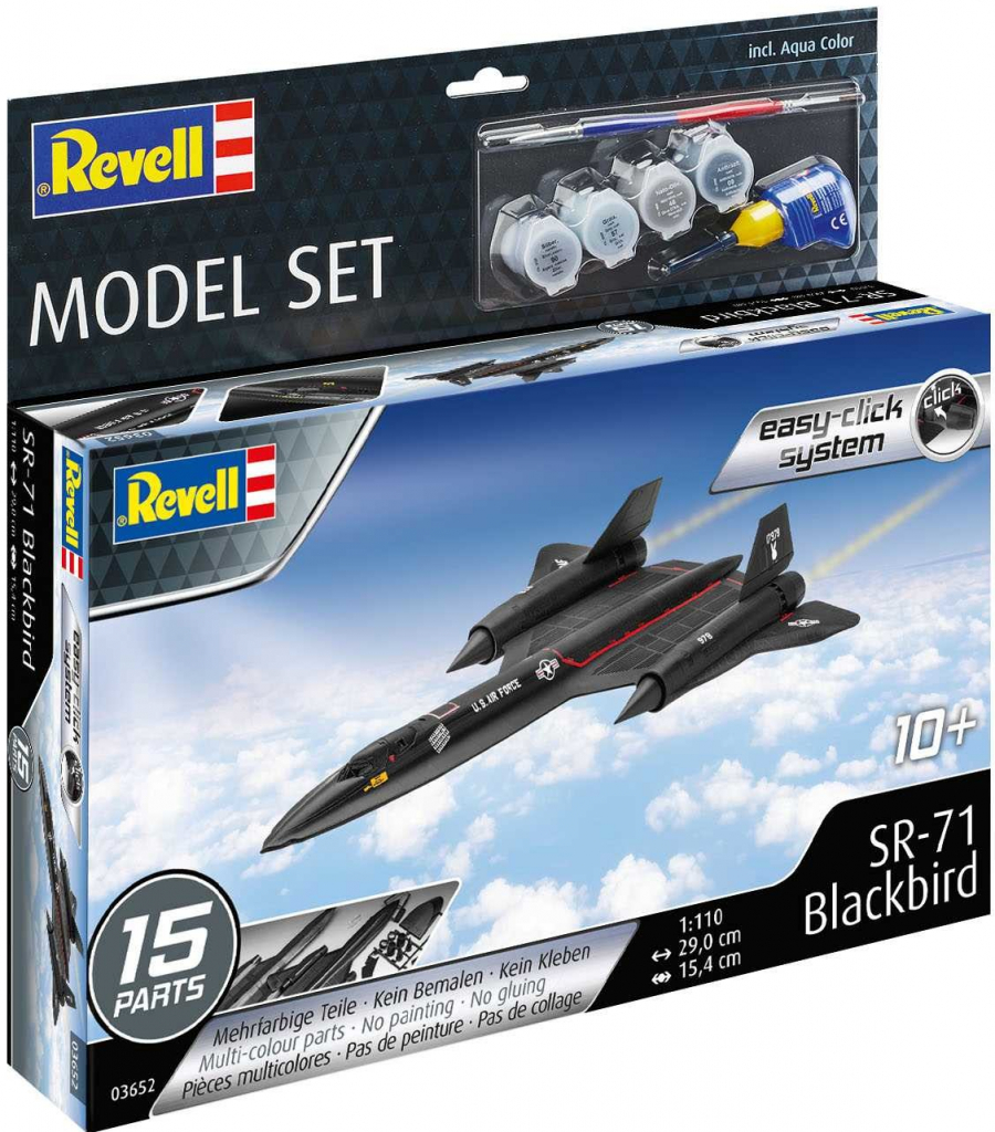 Revell Lockheed SR 71 Blackbird obsahuje barvy a lepidlo EasyClick ModelSet 63652 1:110