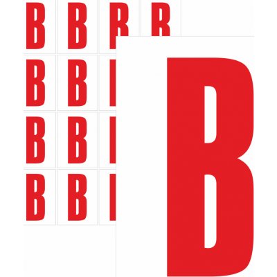 Písmena samolepící červená B samolepící vinylová fólie 75 mm písmo - aršík 4 ks – Zboží Dáma