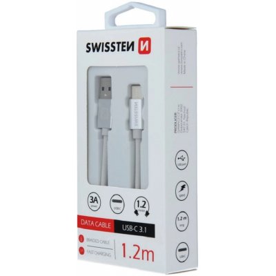 Swissten 71521203 USB 2.0 typ A na C, USB 2.0, zástrčka A - zástrčka C, opletený, 1,2m, stříbrný – Zboží Mobilmania