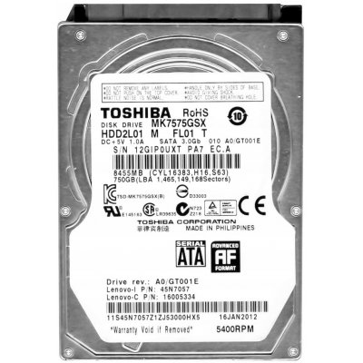 Toshiba 750 SATA II 2,5", MK7575GSX