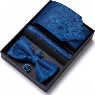 Set Bill Kravata motýlek manžetové knoflíčky kapesníček modrá – Zboží Mobilmania