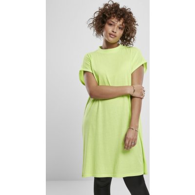 Urban Classics lehké bavlněné šaty se stojáčkem a ohrnutými rukávky 140 g/m limetková zelená