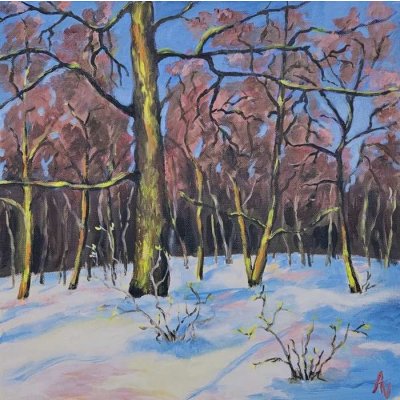 Alice Valkárová, Zimní les, Malba na plátně, olejové barvy, 40 x 40 cm