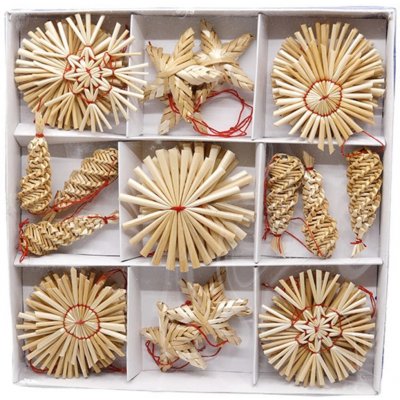 SEIZIS Ozdoba slaměná mix červená se stromy, 36ks – Zboží Dáma