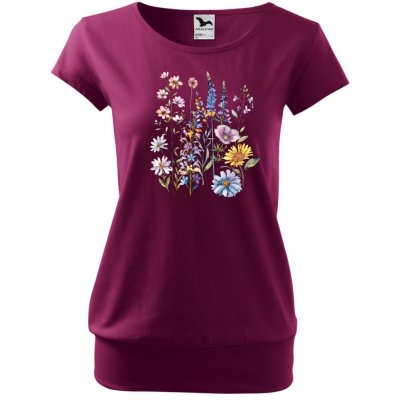 MALFINI Tričko City s potiskem luční kvítí 3 fuchsia red – Zboží Dáma