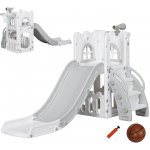 AIYAPLAY dětská skluzavka, 5 v 1 pro batolata s basketbalový koš, teleskopický lezecká konstrukce šedé 70 x 177 x 92 cm – Zbozi.Blesk.cz