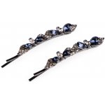 Sponky do vlasů / pinetky s broušenými kamínky Varianta: modrá tmavá antracit, Balení: 2 ks – Zboží Dáma