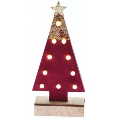 ACA Lighting dřevěná dekorace červený strom se zlatou špicí 10 MINI LED na baterie 2xAA WW IP20 12.5X4.5X27cm X061011209