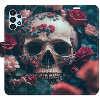 Pouzdro iSaprio Flip s kapsičkami na karty - Skull in Roses 02 Samsung Galaxy A13 / A13 5G