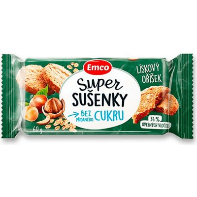 Emco Super sušenky bez přidaného cukru Lískový Oříšek 60 g – Sleviste.cz