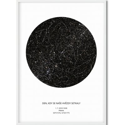 Jen tak z lásky Hvězdná mapa životního okamžiku - Váš originální dárek s hloubkou Rozměr plakátu: 50 × 70 cm (tištěný plakát), Barva pozadí: Bílá, Volba rámu: Bílý dřevěný rám – Sleviste.cz