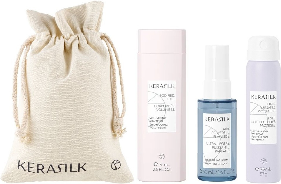 Kerasilk Essentials Volume Travel Set - Objemový šampon 75 ml + objemový sprej 50 ml + lak na vlasy 75 ml Dárková sada