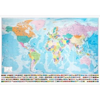 Nástěnná mapa Obří svět politický s vlajkami, v češtině 195 x 131 cm - lamino + lišty