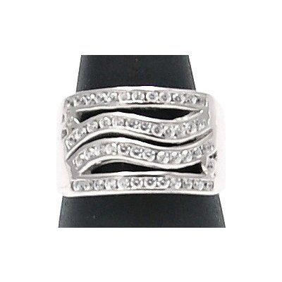 Vorlové Šperky Stříbrný prsten se zirkony rhodiovaný široký E050
