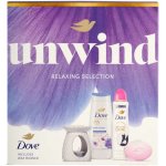Dove Unwind Dove Advanced Care Antistress sprchový gel 225 ml + Dove Advanced Care Soft Feel antiperspirant ve spreji 72h 150 ml + Dove Relaxing tuhé mýdlo 90 g – Sleviste.cz