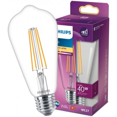 Philips Edison E27 ST64 LED žárovka 4.3W = 40W 470 lm 2700K teplá bílá vlákno – Hledejceny.cz