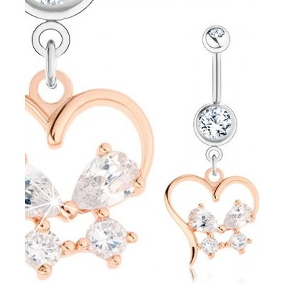 Šperky eshop ocelový piercing stříbrný a zlatý odstín obrys srdce zirkonový motýlek SP23.11 – Zboží Mobilmania